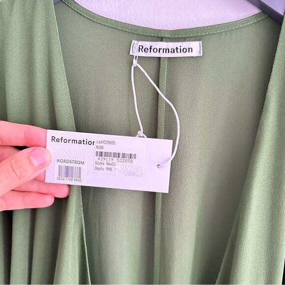 Reformation Karen Midi Dress in Moss Green - Picture 6 of 7